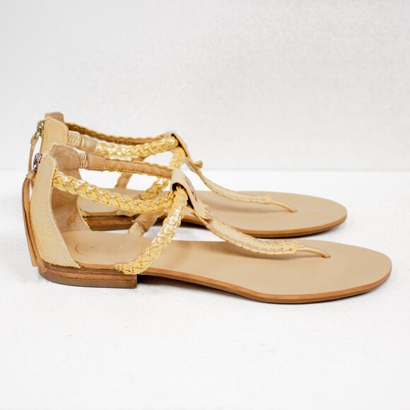 Jack Rogers Jenna Sandal Leather & Gold Detail Slide Size 7.5 VGUC - Picture 3 of 9